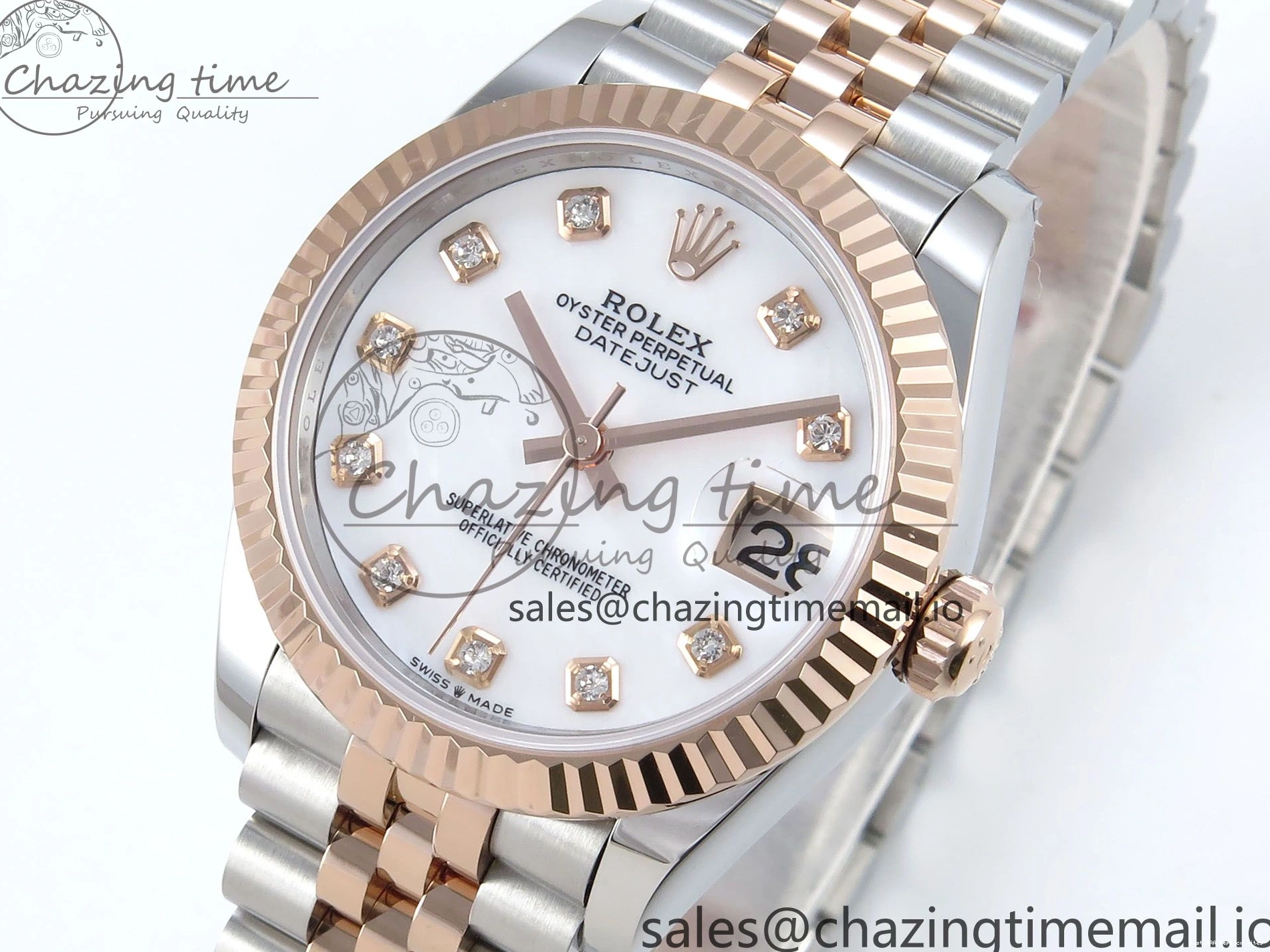 Good Copy Rolex Watches Diamonds QuickDry Best White on 1:1 SS 31 Bracelet MOP 904L Jubilee DateJust ETA Steel ARF 278271 Dial RG 517 Edition 0122